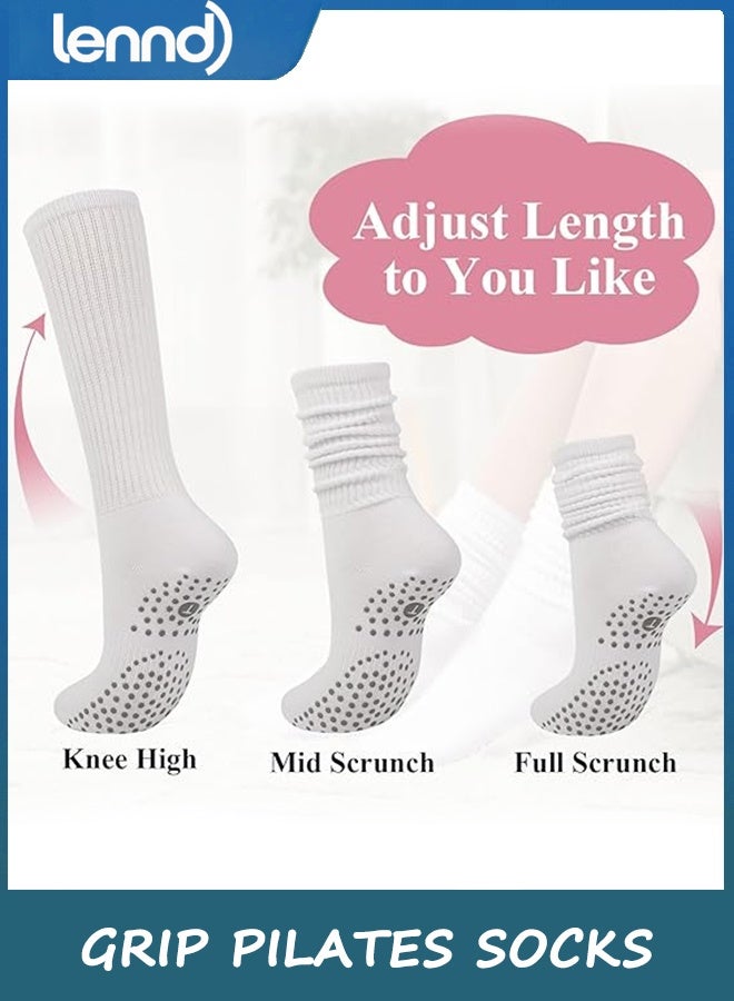 LENND Grip Pilates Socks for Women, Yoga Slouch Socks with Grip for Barre Workout Hospital Long Scrunch Slipper Socks - Image 5